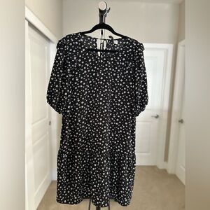 Women’s H&M Divided Black Floral Midi Dress with Puff Sleeves